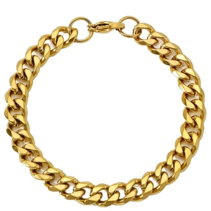 Polished gold plated stainless steel Cuban link bracelet with a secure lobster clasp