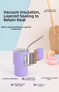 Detailed 5-layer insulation structure of a 3oz purple stainless steel mini coffee tumbler