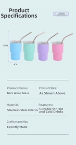 Detailed specs of 3oz double-walled stainless steel cups with lid and straw
