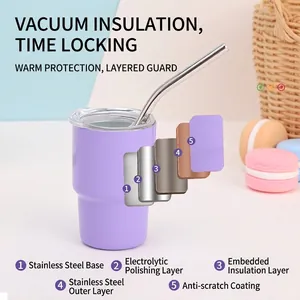 Insulated stainless steel 3oz small wine tumbler with straw and vacuum 5-layer structure