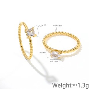 18K gold plated rings with oval and square zircon stones on beaded bands
