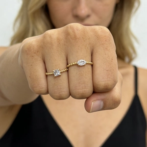 Minimalist 18K Gold Plated Stainless Steel Beaded Band Ring For Women Square Oval Zirconia Inlaid Stackable Geometric Finger Ring