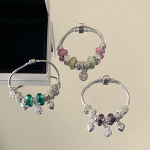 Western Style Alloy Charm Bracelet For Women Star Moon Heart Pendant Snake Chain DIY Glass Rhinestone Beaded Bracelet Fashion Jewelry Gift