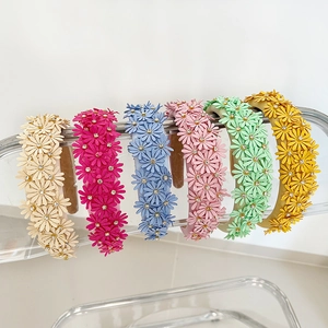 Set of 6 colorful floral headbands with 3D daisies and rhinestones for women