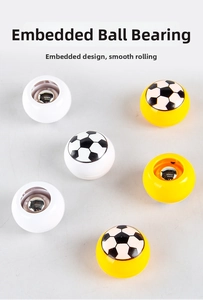 Detail of universal metal ball bearing wheels with soccer pattern for curling tabletop game