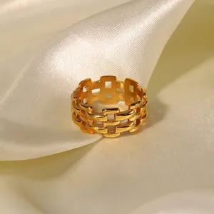 Hollow Watch Strap Design Ring 18K Gold Plated Stainless Steel Geometric Minimalist Jewelry For Women