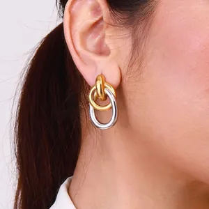 Interlocking Oval Hoop Earrings Stainless Steel Gold And Silver Plated Geometric Trendy Fashion Jewelry For Women