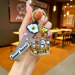 Acryl Panda Schlüsselanhänger mit flüssigem Glitzer und Sweet Heart Silikon Handschlaufe