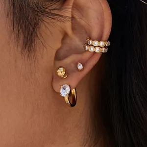 Stainless Steel Zircon Opal Artificial Pearl Earrings Waterproof Hypoallergenic Geometric Ear Cuffs Minimalist Fashion Accessory
