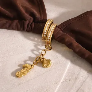Stainless Steel Bikini Connector Charms Pendants Waterproof Zirconia Artificial Pearl Shell Ocean Zodiac DIY Jewelry Findings