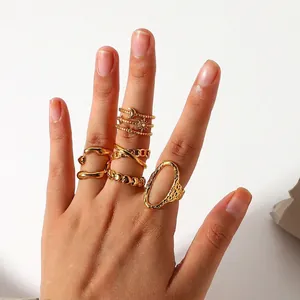 Adjustable Rings 18K Gold Plated Stainless Steel Snake Heart Star Moon Geometric Chain Fashion Jewelry Women