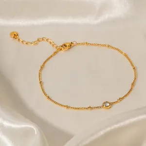 Gold Plated Stainless Steel Bracelet Anklet For Women Round White Zircon Inlaid Satellite Chain Minimalist Jewelry
