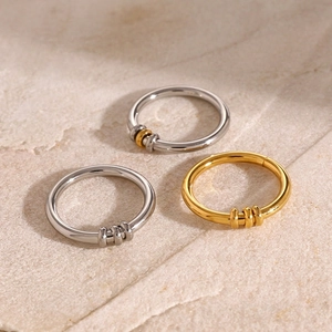 Anxiety Relief Spinner Ring Stainless Steel 18K Gold Plated Minimalist Geometric Finger Jewelry For Women Waterproof