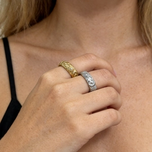 Celestial embossed sun moon titanium steel rings in gold and silver finish for women