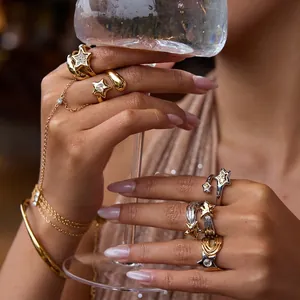 Fashion Star Ring Stainless Steel Zirconia Waterproof Hypoallergenic Luxury Jewelry For Women Gold Silver Tone