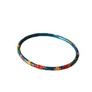 Gilded brass bangle with blue cloisonne enamel and hand-painted ginkgo floral pattern