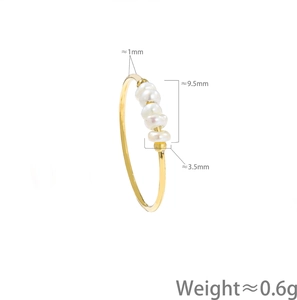 Minimalist titanium steel ring with natural baroque freshwater pearls and gold thin band