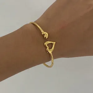 Heart Cuff Bracelet Stainless Steel Artificial Pearl Beaded Jewelry For Women Adjustable Waterproof Hypoallergenic Elegant Fashion