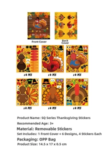 Detail of 24 pieces Thanksgiving turkey DIY sticker sheets with dimensions and specifications