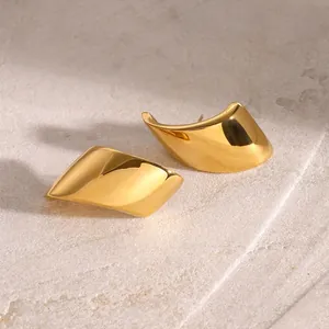 Minimalist Geometric Stud Earrings 18K Gold Plated Stainless Steel Mirror Polished Modern Hypoallergenic Jewelry For Women