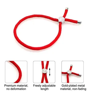 Red braided cord bracelet with adjustable silver metal clasp and durable premium thread
