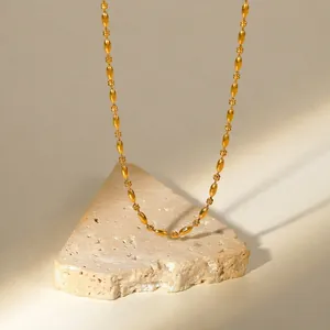 Minimalist 18K Gold Plated Stainless Steel Oval Bead Chain Necklace For Women Personalized Ins Style Jewelry Accessories