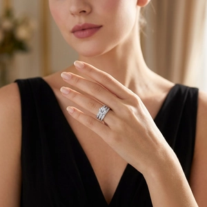 Luxe S925 sterling zilveren moissanite ring set met ronde hoofdsteen en zijbanden