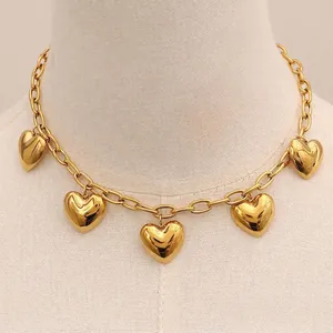 Stainless Steel Heart Pendant Necklace For Women Elegant Gold Plated Chunky Link Chain Heart Charms Fashion Jewelry Gift