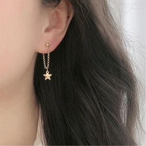 Boucles D'Oreilles Étoile Chaîne À Franges Cuivre Plaqué Or 18K Avec Tige En Argent 925 Bijoux Vintage Femmes