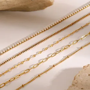 Stainless Steel Zirconia Tennis Chain Box Chain Paperclip Chain Bead Chain Leaf Chain For Women Fashion Gold Jewelry