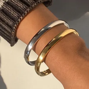 Minimalist Polished Bangle Bracelet Stainless Steel Waterproof Hypoallergenic Fashion Daily Wear For Women Men