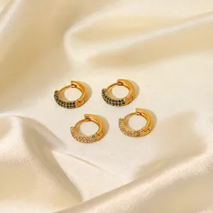 Fashion Stainless Steel Rhinestone Hoop Earrings For Women Gold Plated Geometric Huggie Earrings Jewelry Gift