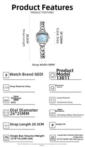 Spécifications techniques et dimensions détaillées de la montre à quartz ovale femme