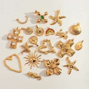DIY Charms Pendants Stainless Steel Gold Plated Ocean Heart Cross Butterfly For Jewelry Making Waterproof Hypoallergenic Crafts