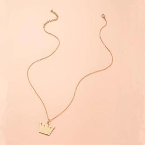 Fashion minimalist gold crown pendant necklace with polished finish and cross chain