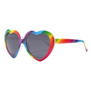 Rainbow striped heart-shaped sunglasses with dark lenses for parties and festivals