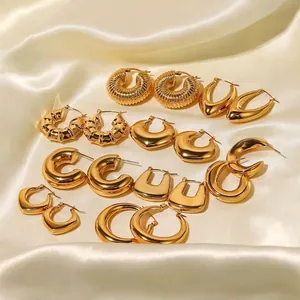 Minimalist Stainless Steel Gold Hoop Earrings For Women Chunky Geometric C Shape U Shaped Water Drop Fashion Jewelry