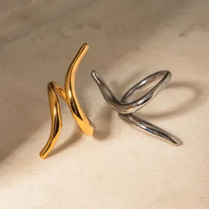 Minimalist 18K Gold Plated Stainless Steel Intertwined Lines Open Ring For Unisex Asymmetric Spiral Twisted Finger Ring