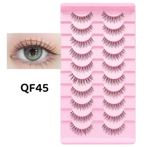 Detail of 10 pairs natural fake eyelashes with soft thin band and eye effect display