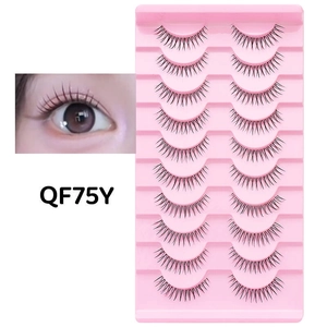 Close-up of 10 pairs of thin fishing line false eyelashes with natural volume and 3D effect