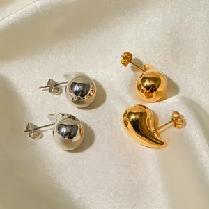 Teardrop Stud Earrings 18K Gold Plated Polished Stainless Steel Hollow Water Drop Dainty Minimalist Jewelry For Women