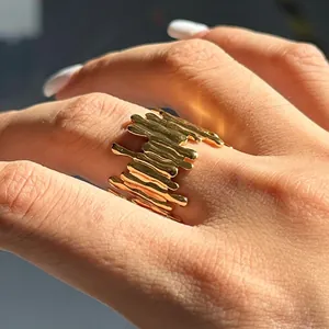 Fluid Lava Open Ring Stainless Steel Waterproof Hypoallergenic Irregular Geometric Minimalism Jewelry For Women Men