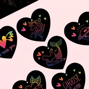 Rainbow heart scratch art card set with 12 pieces for DIY Valentine gifts and crafts