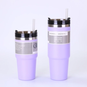 Comparison of 20oz and 30oz purple vacuum insulated tumblers with straws and lids