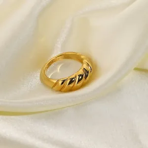 Croissant Ring 18K Gold Plated Stainless Steel Twisted Chunky French Ins Style Jewelry Gift For Women