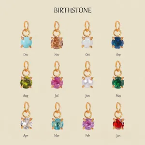 Birthstone Pendants Stainless Steel Colorful Zircon DIY Jewelry Making Waterproof Hypoallergenic Charm Accessories