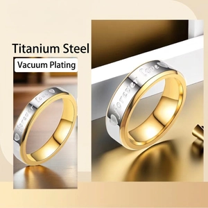Two-tone titanium steel Forever Love ring with vacuum plating and gold accents