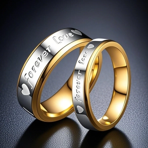 Forever Love Engraved Heart Couple Rings Titanium Stainless Steel Cubic Zirconia Wedding Band Jewelry Gift Men Women