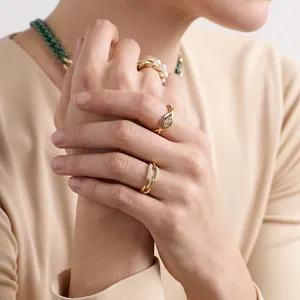 Anello Catena A Maglie Moda Acciaio Inossidabile Pavé Zirconia Impermeabile Ipoallergenico Gioielli Lusso Donne