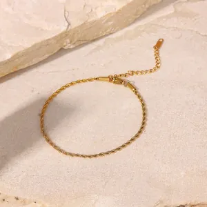 Gold Rope Chain Anklet For Women Stainless Steel Adjustable Minimalist Foot Jewelry
